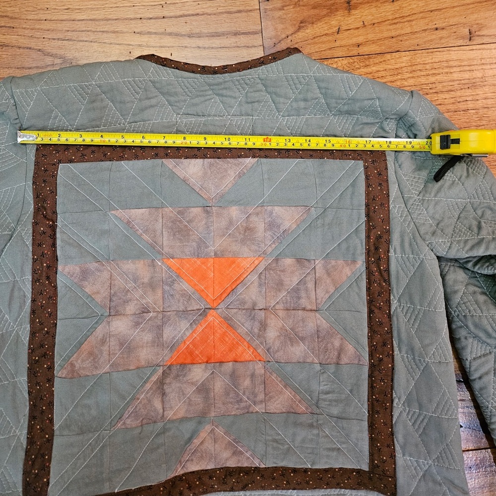 Quilted fall blossom Patterned Jacket army green with brown and orange Accents